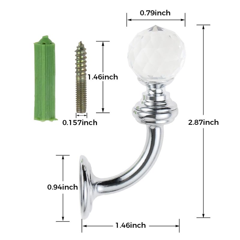 Mgoodoo Crystal Wall Hook, Silver Curtain Holdbacks Glass Window Dapery Holders Hangers for Towel Hat Coat Tassel Bathroom Robe Sheer - Image 2